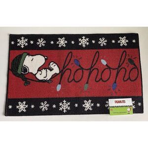 Peanuts Snoopy Christmas 18 x 30" Accent Rug Door Mat Holiday HO HO HO NEW